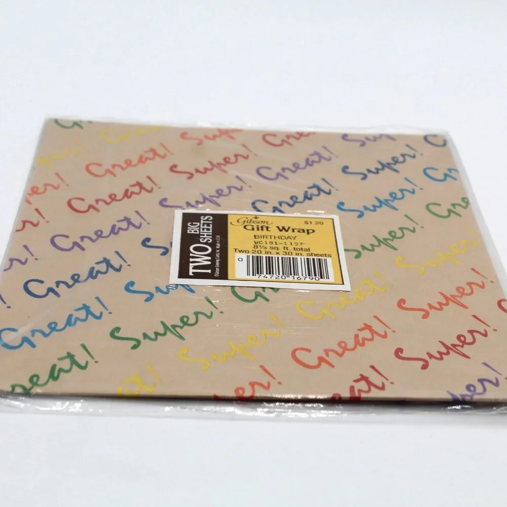 Vintage Gibson Birthday Affirmation Gift Wrapping Paper Two Sheets 20” X 30” NOS